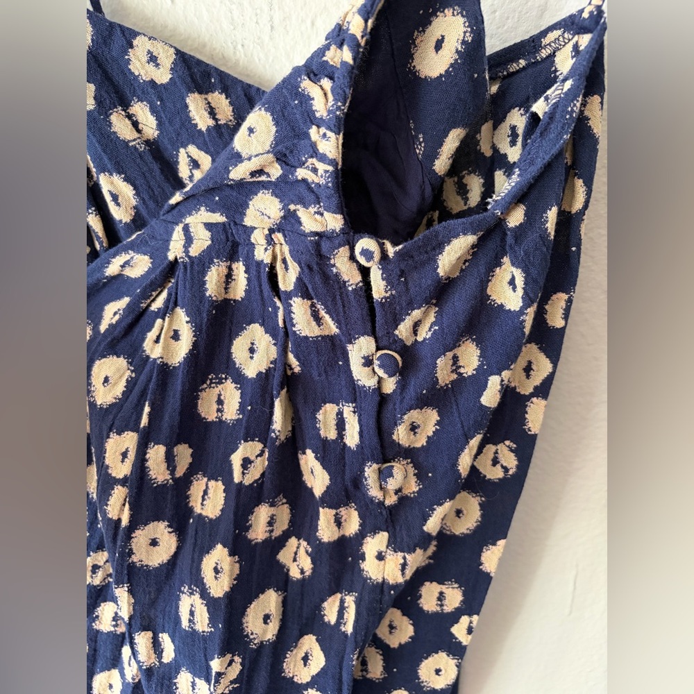Free People Floral Indigo Molly Tunic Boho Babydoll Top Navy Cream Women’s Large - Picture 3 of 10